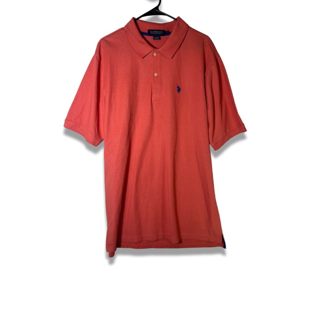 U.S. Polo Assn Mens Coral Polo Shirt Short Sleeve Blue Pony Logo Size LT